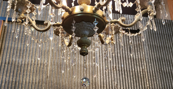 French Inspired 9 Light Tiered Chandelier with Faceted Crystal Prisms GA9375