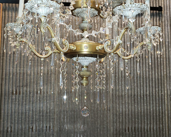 French Inspired 9 Light Tiered Chandelier with Faceted Crystal Prisms GA9375