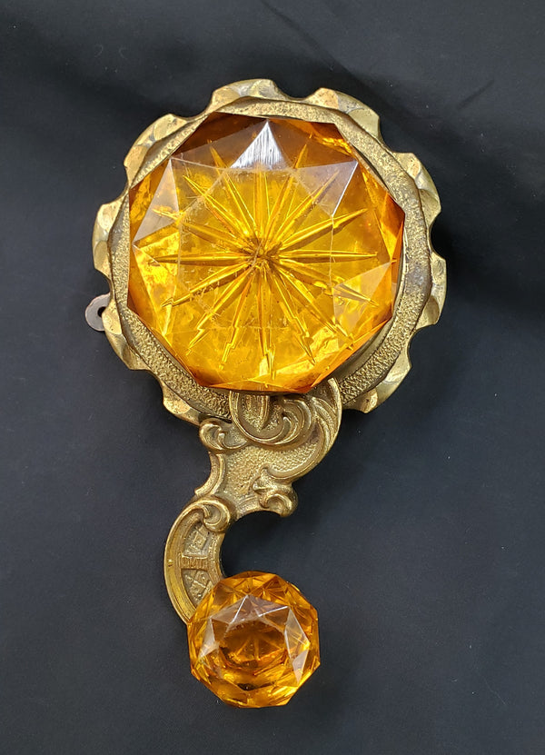 Very Rare Antique Faceted Amber Crystal & Solid Brass Servant Bell Pull GA9378