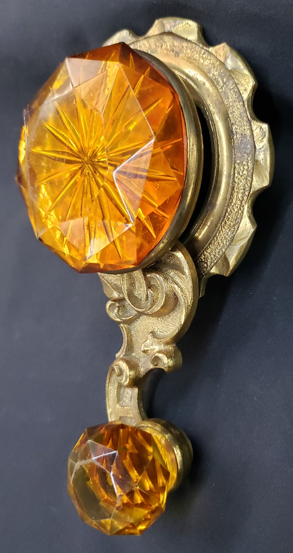 Very Rare Antique Faceted Amber Crystal & Solid Brass Servant Bell Pull GA9378