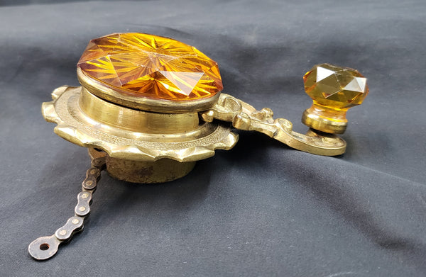 Very Rare Antique Faceted Amber Crystal & Solid Brass Servant Bell Pull GA9378