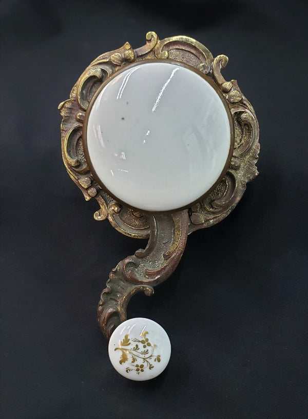 Very Rare Antique White & Gold Porcelain w/ Solid Brass Servant Bell Pull GA9380