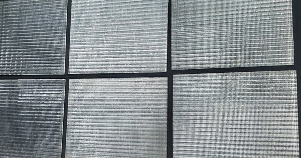 6 Reclaimed 1920's New England Foundry Ribbed Glass Panels  15" x 12" GA9381