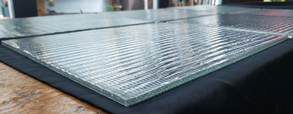 6 Reclaimed 1920's New England Foundry Ribbed Glass Panels  15" x 12" GA9381
