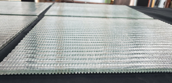 6 Reclaimed 1920's New England Foundry Ribbed Glass Panels  15" x 12" GA9381