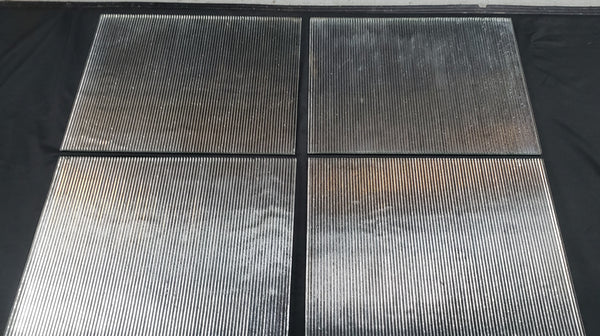 4 Reclaimed 1920's New England Foundry Ribbed Glass Panels  15" x 12" GA9382