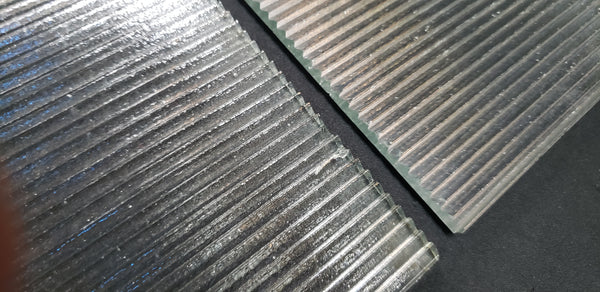 4 Reclaimed 1920's New England Foundry Ribbed Glass Panels  15" x 12" GA9382