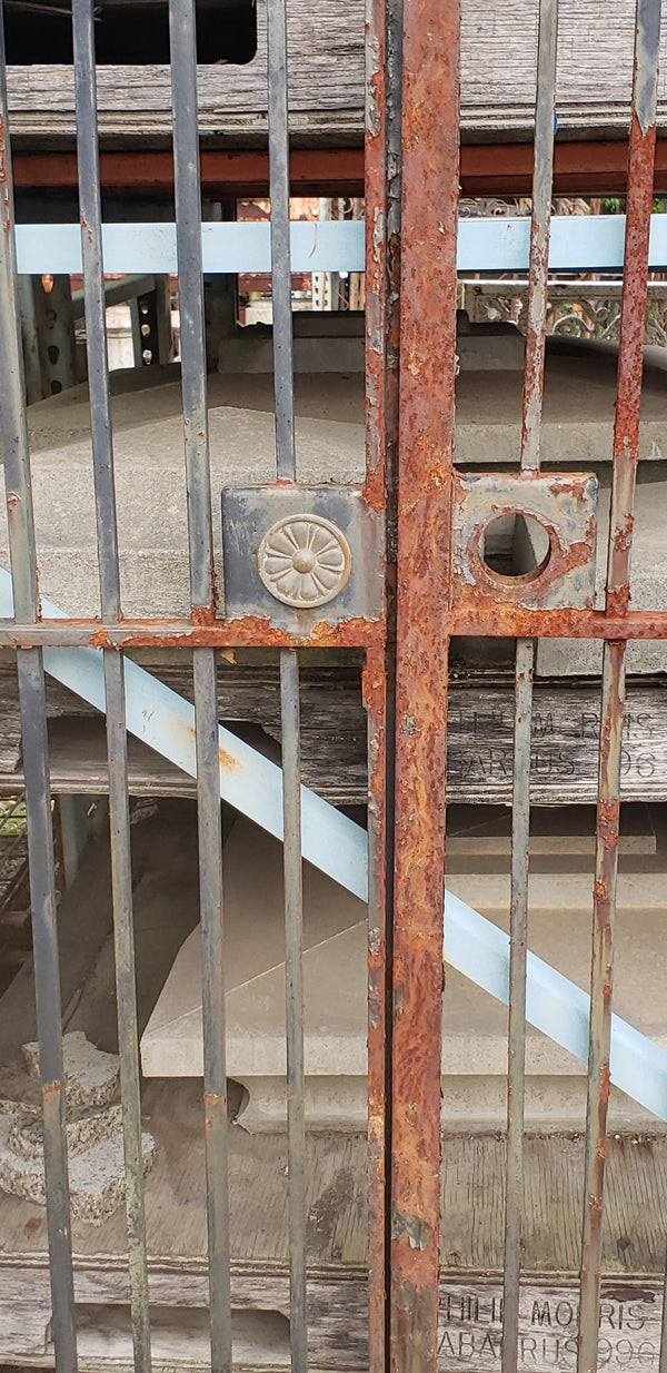 Pair of Tall Wrought Iron Gates with Center Torch Finials & Greek Key Top GA9501