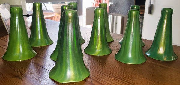 Set of 10 Lundberg Studios Art Glass 700G 5" Tall Green Lily Lamp Shades GA9561