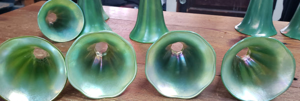 Set of 10 Lundberg Studios Art Glass 700G 5" Tall Green Lily Lamp Shades GA9561