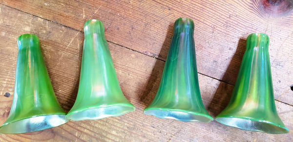 Set of 10 Lundberg Studios Art Glass 700G 5" Tall Green Lily Lamp Shades GA9561