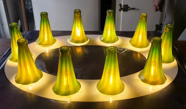 Set of 10 Lundberg Studios Art Glass 700G 5" Tall Green Lily Lamp Shades GA9561