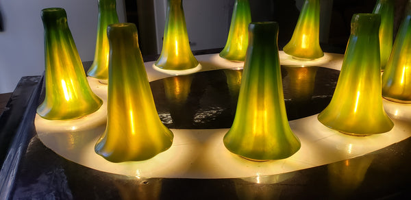 Set of 10 Lundberg Studios Art Glass 700G 5" Tall Green Lily Lamp Shades GA9561