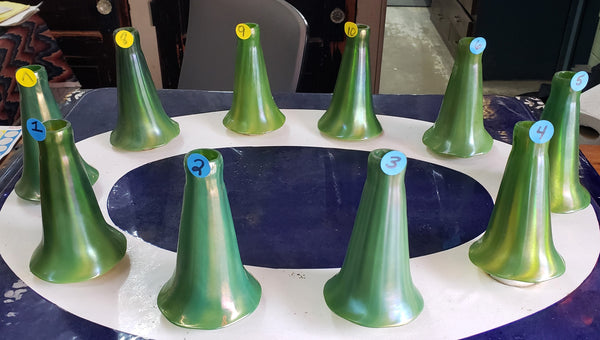Set of 10 Lundberg Studios Art Glass 700G 5" Tall Green Lily Lamp Shades GA9561