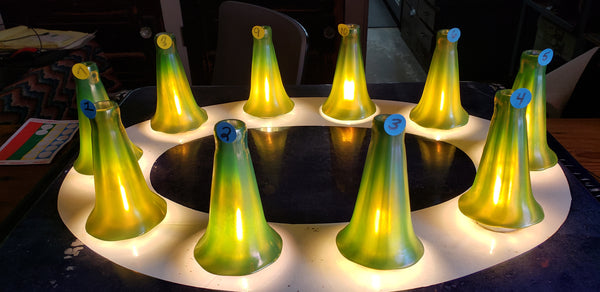 Set of 10 Lundberg Studios Art Glass 700G 5" Tall Green Lily Lamp Shades GA9561