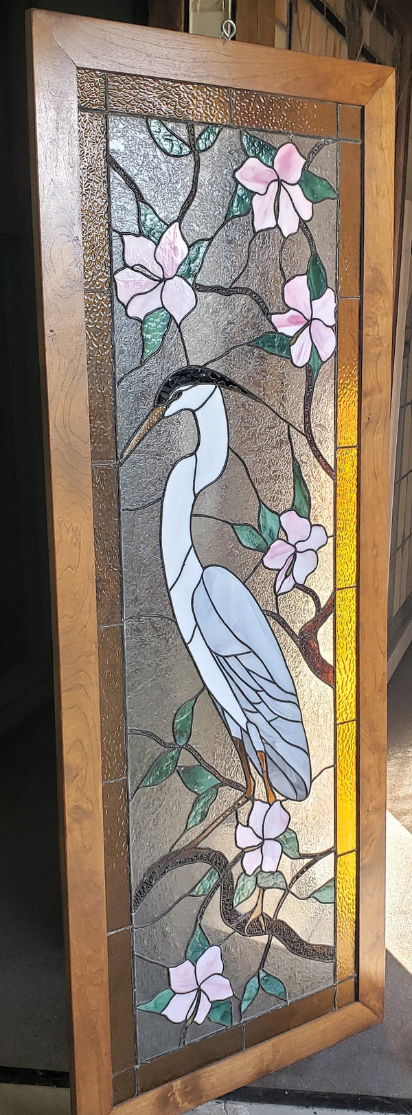 Leaded Textured Stained Glass Window of a Tropical Crane in a Tree GA9522