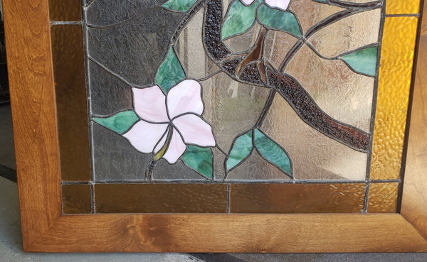 Leaded Textured Stained Glass Window of a Tropical Crane in a Tree GA9522