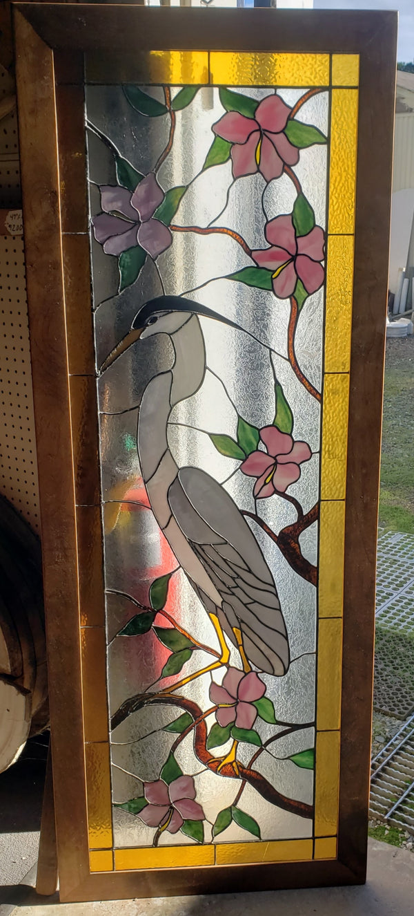 Leaded Textured Stained Glass Window of a Tropical Crane in a Tree GA9522