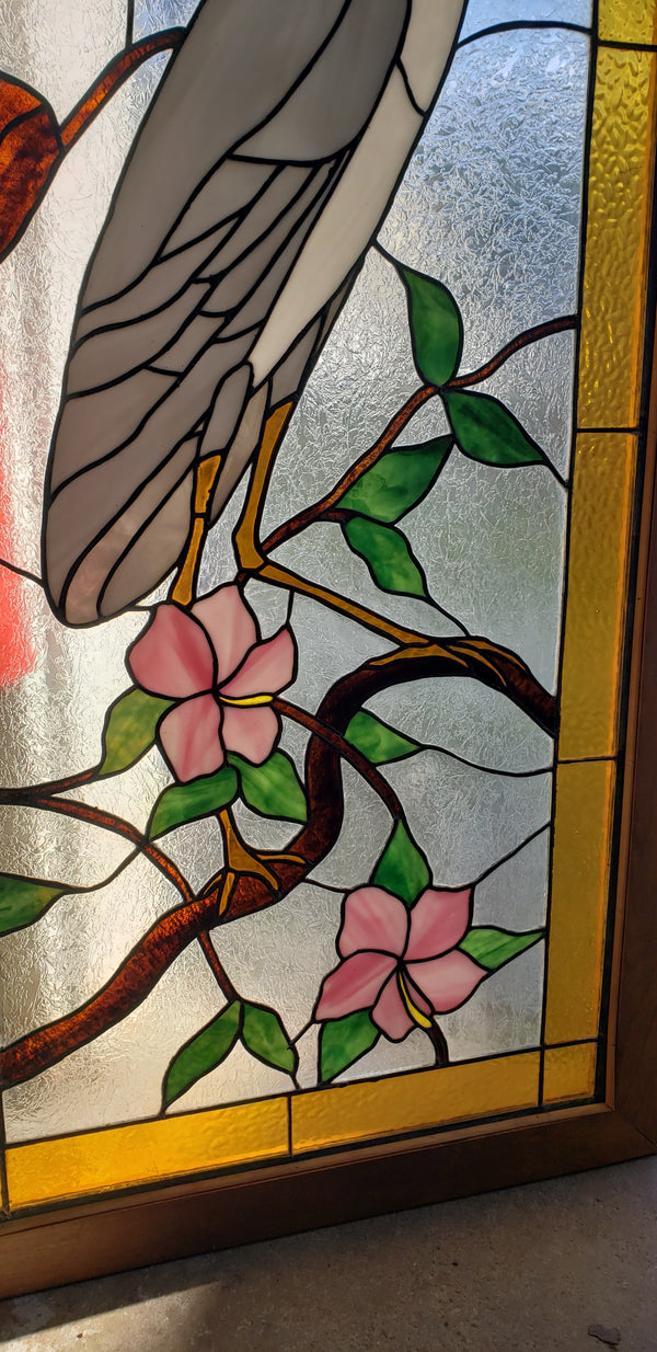 Leaded Textured Stained Glass Window of a Tropical Crane in a Tree GA9522