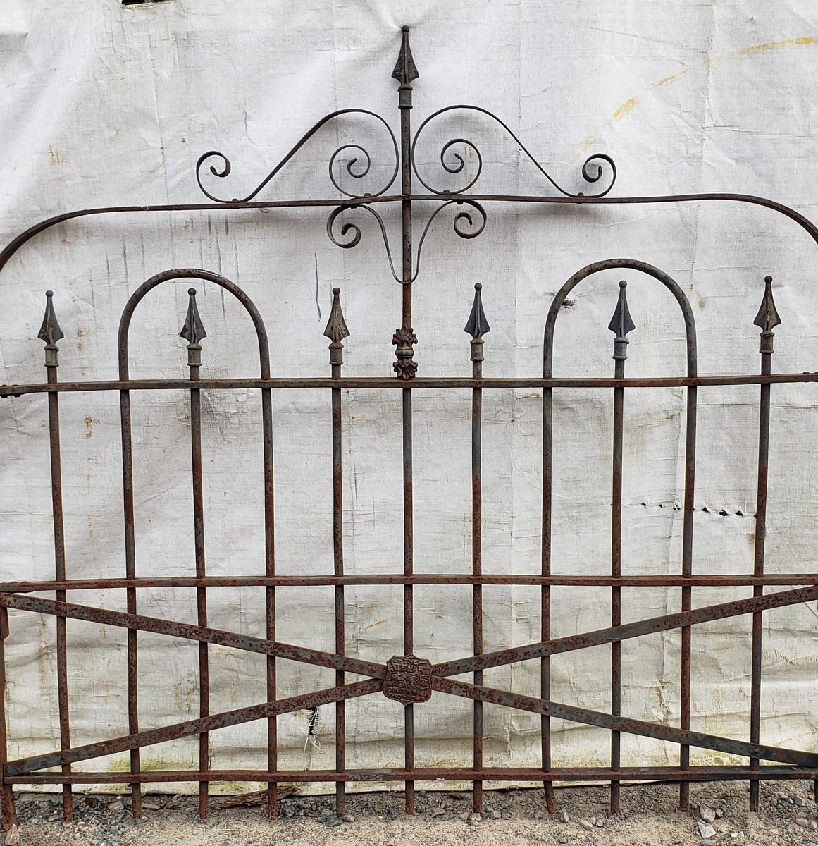 Ornate Wrought Iron Gate with Bottom Cross Hatch Design 58 1/2\, image size:1161x1200