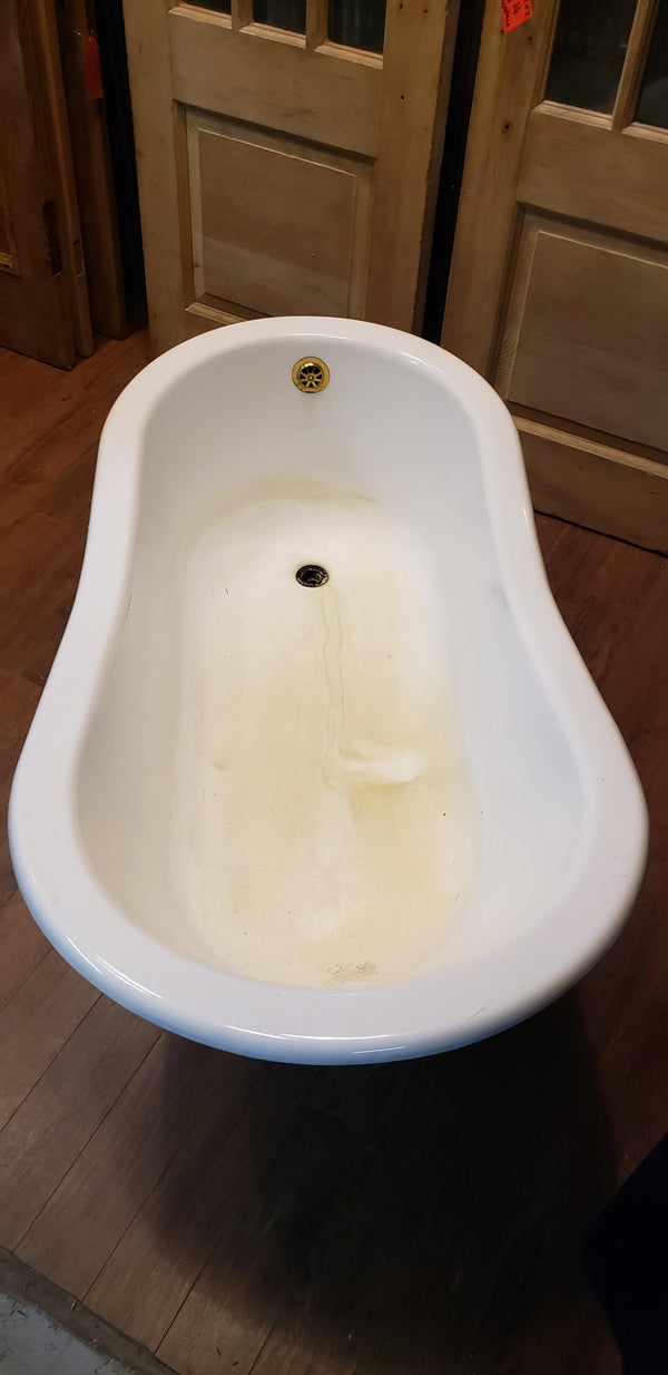 5 Foot Cast Iron White & Cranberry Slipper Tub with Solid Brass Claw Feet GA9592