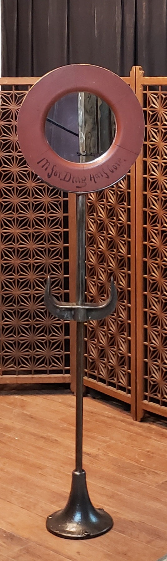 Freestanding Adjustable Lollipop Mirror from Reclaimed Factory Steel Pole GA9624