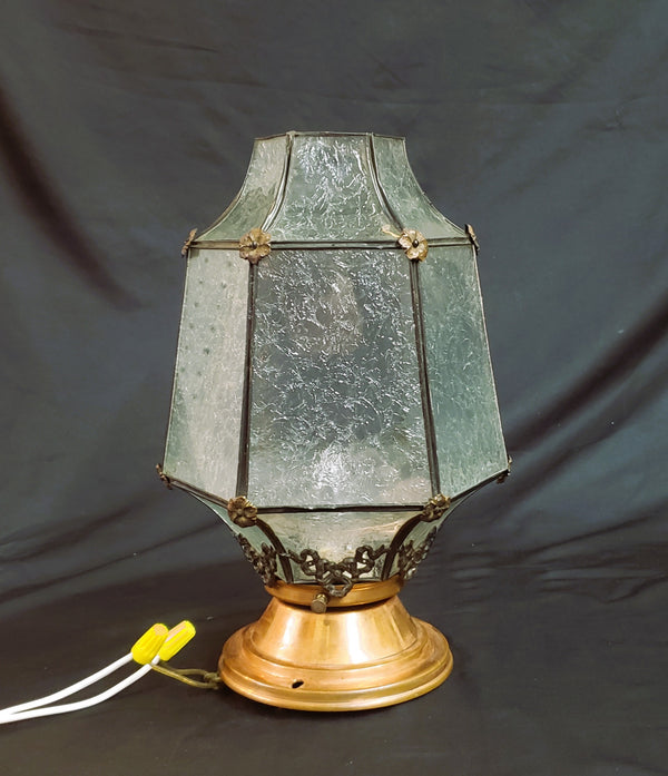 Ornate Flush Mount Hexagon Shaped Textured Glass Portico Light & Copper Fitter GA9671