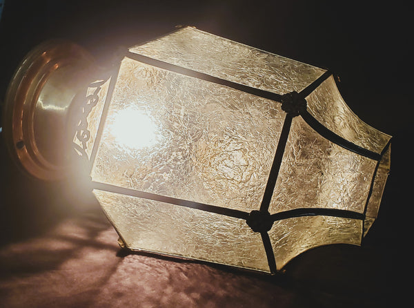 Ornate Flush Mount Hexagon Shaped Textured Glass Portico Light & Copper Fitter GA9671