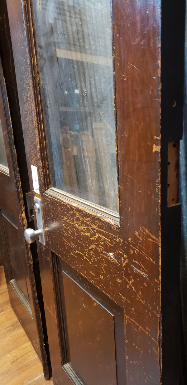 Pair of Beveled Glass Solid Oak Exterior Doors with Hardware 28" x 85" GA9673