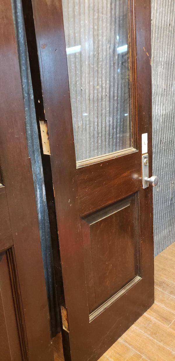 Pair of Beveled Glass Solid Oak Exterior Doors with Hardware 28" x 85" GA9673
