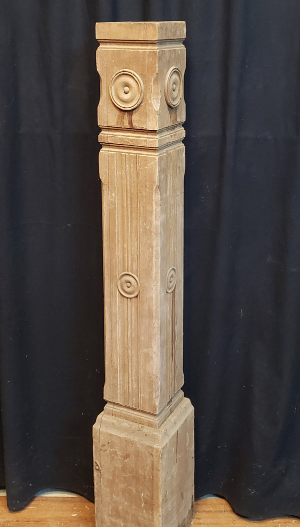 Newly Stripped Solid Walnut Newel Post with Rosettes 47 1/4" x 7" GA9677