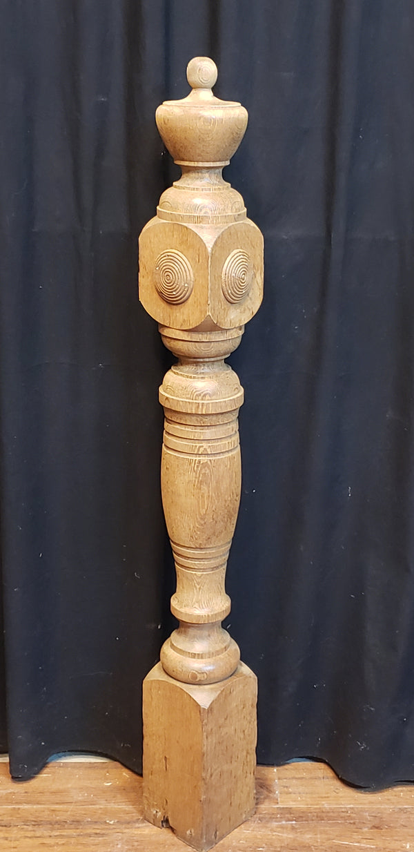 Newly Stripped Solid Oak Newel Post with Bullseye Rosettes 48" x 5" GA9681