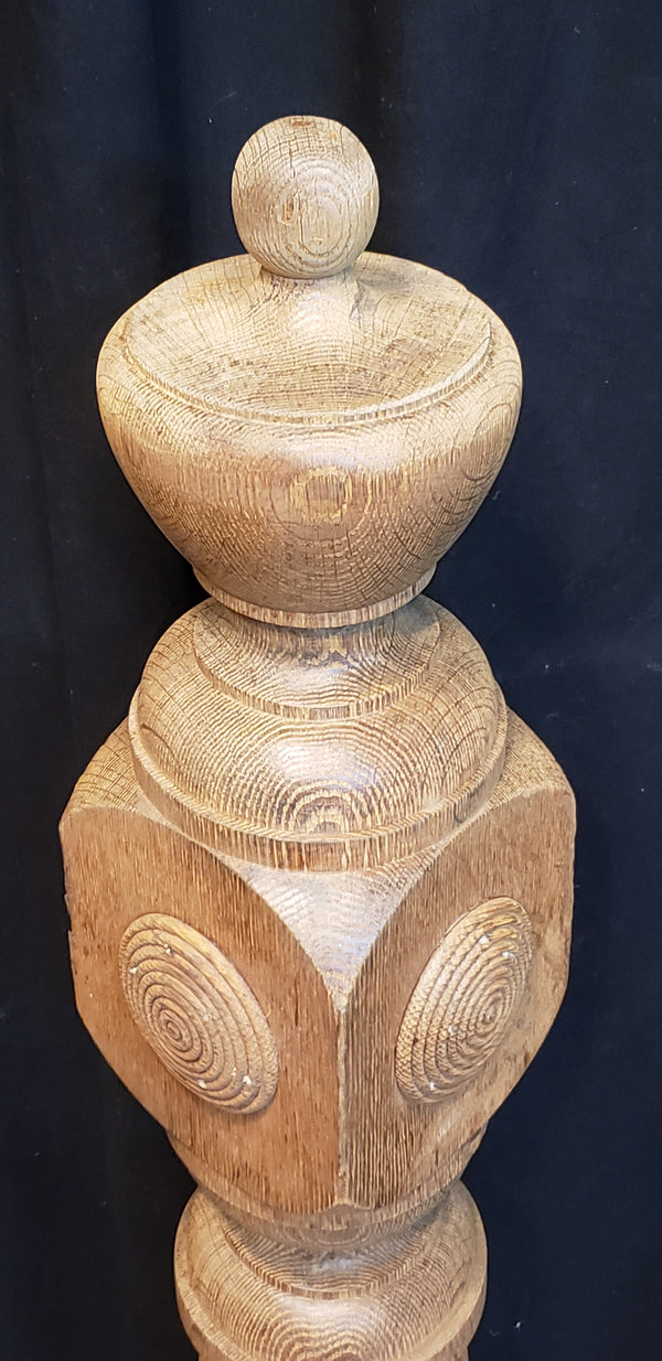 Newly Stripped Solid Oak Newel Post with Bullseye Rosettes 48" x 5" GA9681