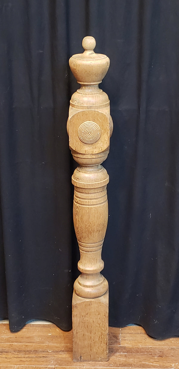 Newly Stripped Solid Oak Newel Post with Bullseye Rosettes 48" x 5" GA9681
