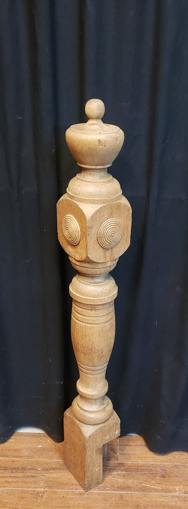 Newly Stripped Solid Oak Newel Post with Bullseye Rosettes 48" x 5" GA9681