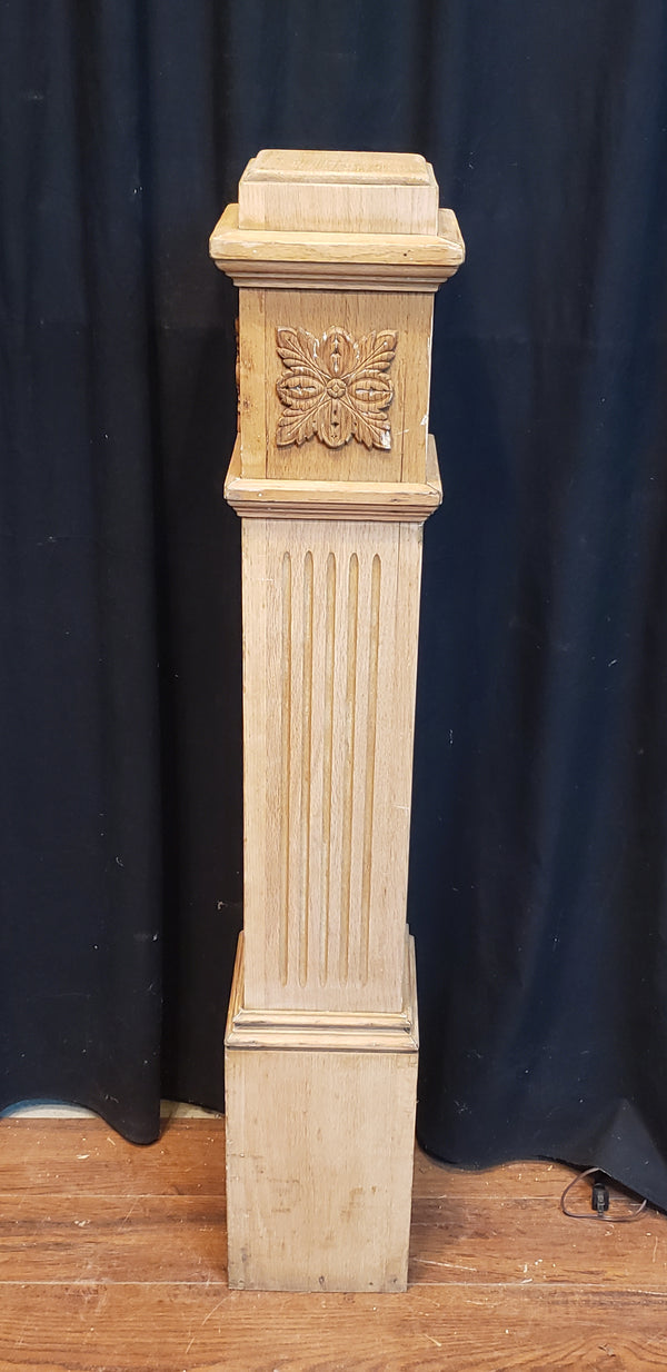 Newly Stripped Solid Oak Newel Post with Floral Accents 48" x 5 1/2" GA9682