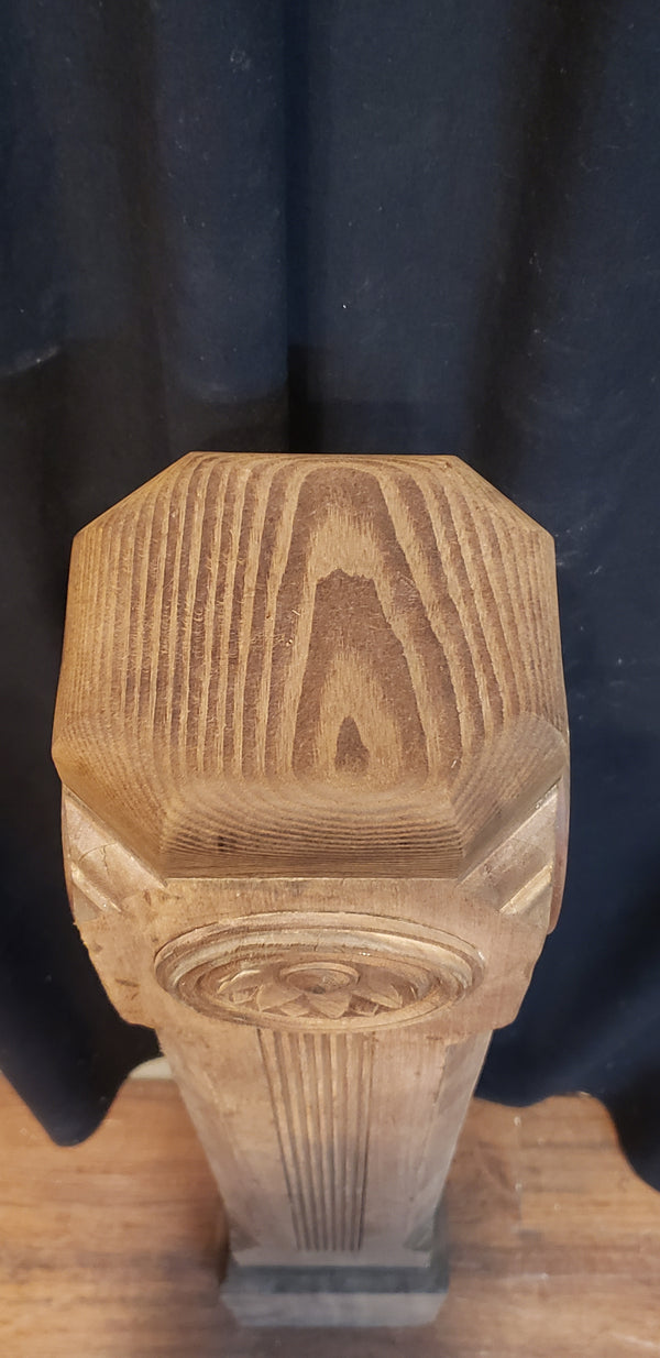 Newly Stripped Solid Oak Newel Post with Floral Rosettes 44" x 7 1/2" GA9683