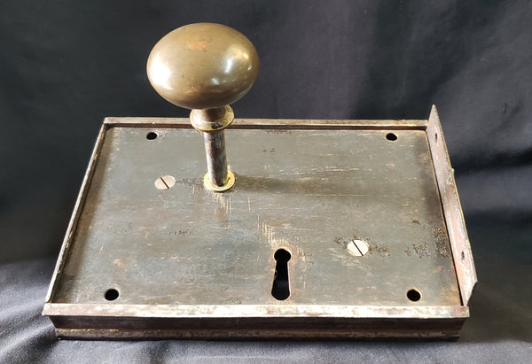1800's Left Side Carpenter Rim Lock Set with Keeper & Key  7" x 4 3/4" GA231