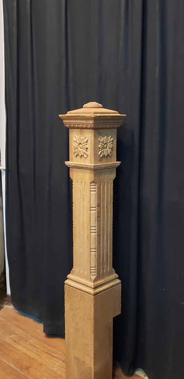 Restored Ornate Solid Oak Newel Post 54 1/2" by 7 1/2"  GA9704