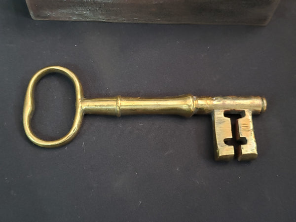 Restored 1800's Carpenter Style Rim Lock Set w/ Key & Keeper 6 1/4" x 4" GA9725