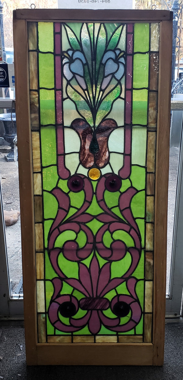 Art Nouveau Textured Leaded Stained Glass Window 23 1/4" W by 56" T GA9728