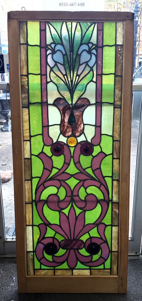 Art Nouveau Textured Leaded Stained Glass Window 23 1/4" W by 56" T GA9728