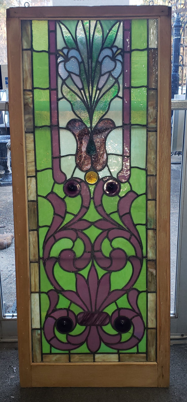 Art Nouveau Textured Leaded Stained Glass Window 23 1/4" W by 56" T GA9728