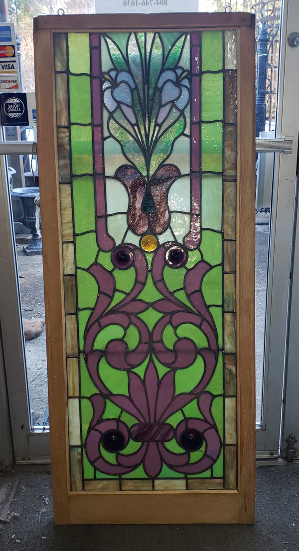 Art Nouveau Textured Leaded Stained Glass Window 23 1/4" W by 56" T GA9728
