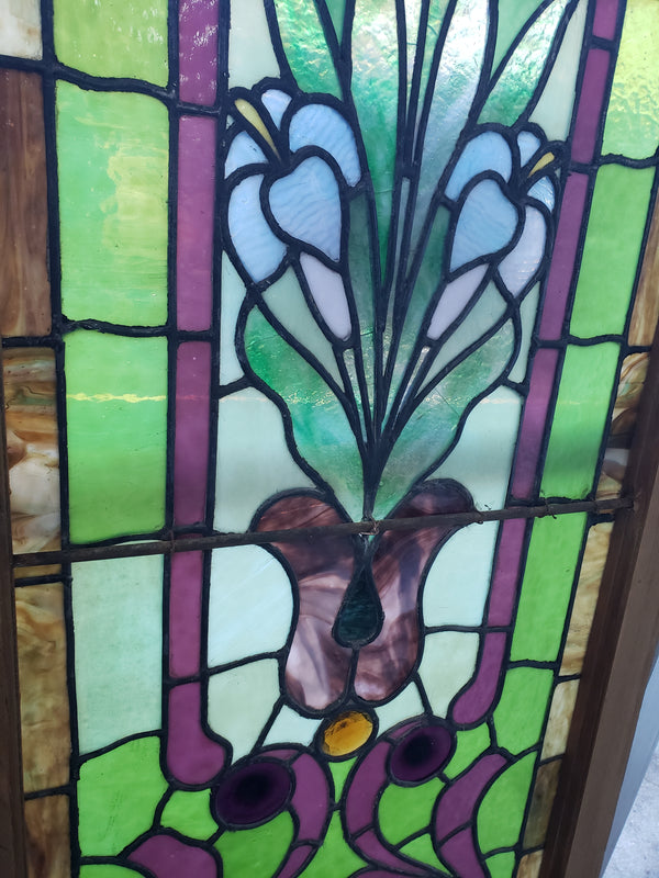 Art Nouveau Textured Leaded Stained Glass Window 23 1/4" W by 56" T GA9728