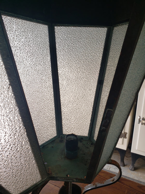 Hexagon Shaped Copper & Textured Glass Lamp Post Light - 6 Available GA10002