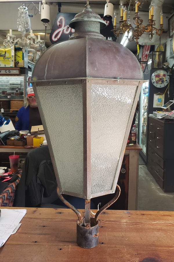 Hexagon Shaped Copper & Textured Glass Lamp Post Light - 6 Available GA10002