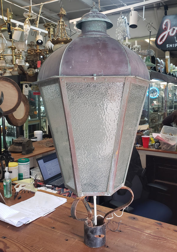 Hexagon Shaped Copper & Textured Glass Lamp Post Light - 6 Available GA10002