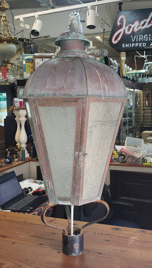 Hexagon Shaped Copper & Textured Glass Lamp Post Light - 6 Available GA10002