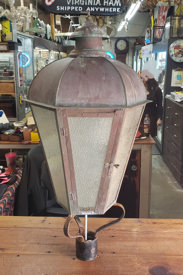 Hexagon Shaped Copper & Textured Glass Lamp Post Light - 6 Available GA10002